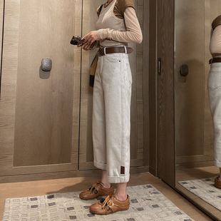 秋冬新款直筒牛仔裤女宽松高腰九分小个子休闲窄版法棍裤子烟管裤