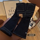 加绒加厚复古弹力喇叭裤 显瘦冬季 子潮 女高腰修身 高级感微喇牛仔裤