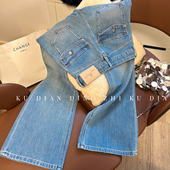 高腰微喇牛仔裤 显瘦弹力喇叭裤 女翻盖翘臀窄版 新款 潮 春季 洋气款