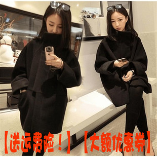 加绒加厚明星同款妮子女生冬装 中款羊毛呢外套茧型双面羊绒大衣