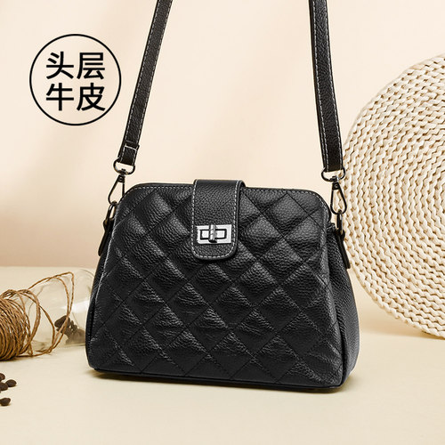 真皮女包三层大容量新款2026时尚百搭菱格小包头层牛皮单肩斜挎包
