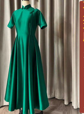 NS714夏季复古独特收腰墨绿色改良旗袍纸样 新款连衣裙加工定制图