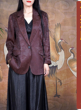 NS737春季紫色香云纱提花高定西服上衣纸样 新款休闲西装加工定制