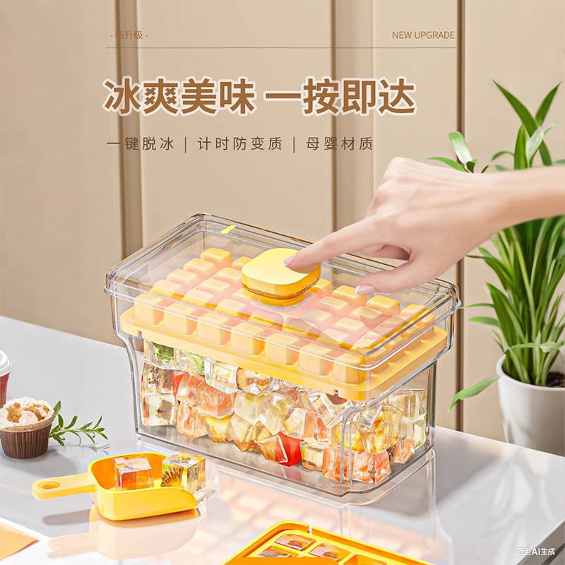 冻冰块模具按压冰格制冰神器带盖食品级自制制冰盒家用冰箱储存盒