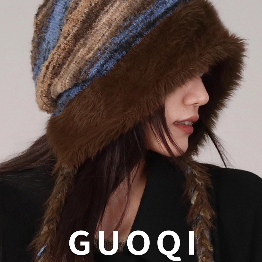 果奇大头围针织包头帽