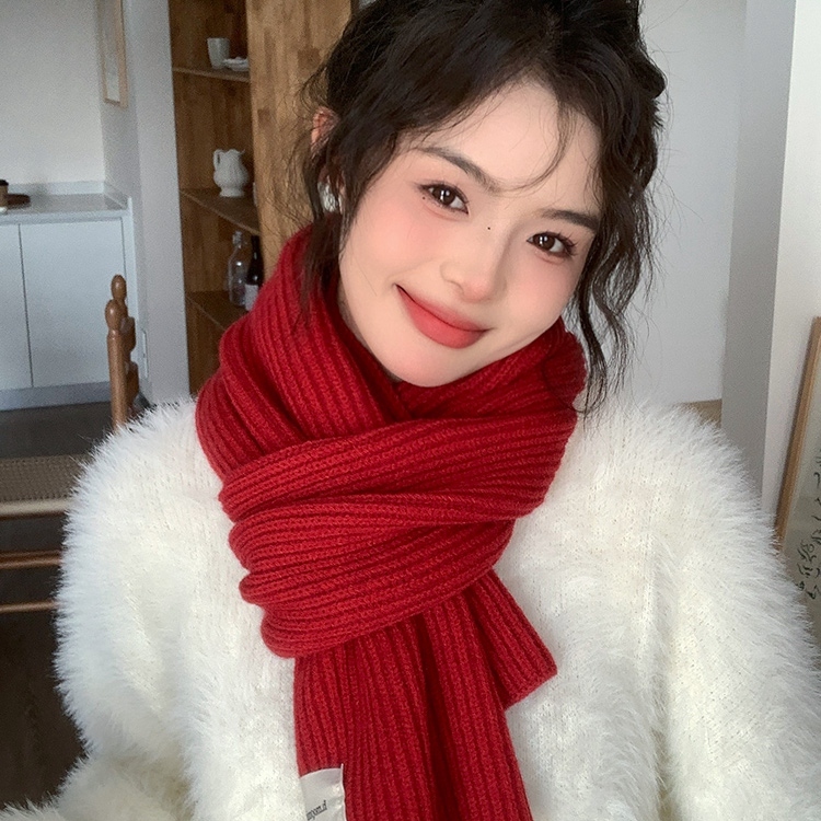 红色围巾女款2025新款冬季韩系