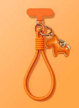 【高品质】马年中国红手机壳挂绳斜跨新款小马挂件马上有钱手腕编织短绳橙色便携适用某果某为手机壳挂绳东