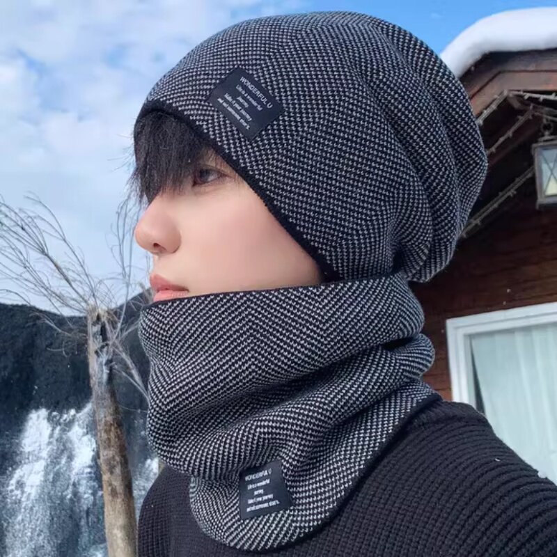 加绒针织毛线帽2025新款冬季户外套头韩版防风加厚男帽子围巾套装,服饰配件/皮带/帽子/围巾,二件套,淘宝优惠券,粉丝福利购,淘宝优惠卷