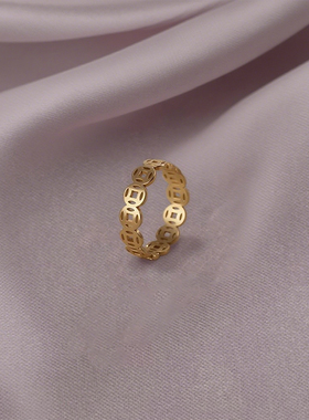 铜钱戒指钛钢不掉色情侣对戒