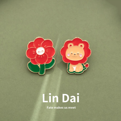 卡通小红花小狮子胸针金属徽章