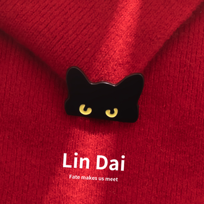 卡通可爱小黑猫头胸针金属徽章