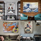 日式 浮世绘纹身挂画挂布ins背景布网红直播间装 饰背景墙国潮墙布