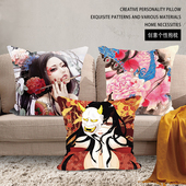 新款 饰沙发抱枕靠背 可爱纹身女孩抱枕创意双面可拆洗酒吧咖啡厅装