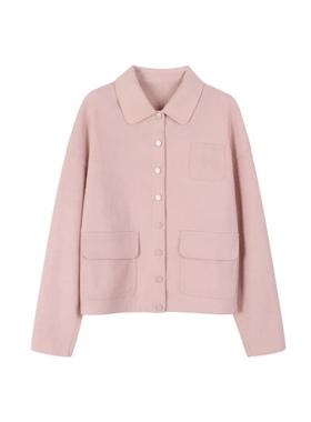 羊毛翻领长袖针织开衫女外套休闲宽松百搭上衣AF324174