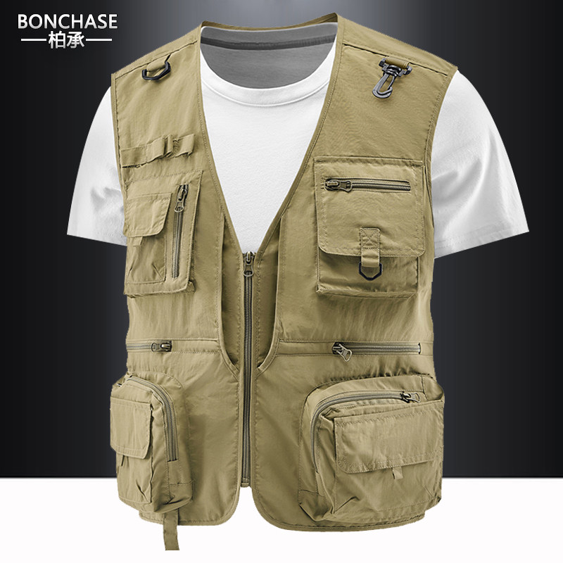 网眼速干马夹男士薄款钓鱼马甲大码摄影背心春秋多口袋户外坎肩潮