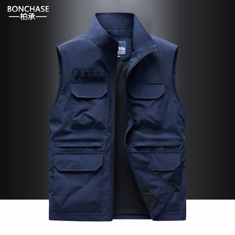 春秋双面穿马甲男士马夹保暖立领背心坎肩户外上衣多袋摇粒绒外套