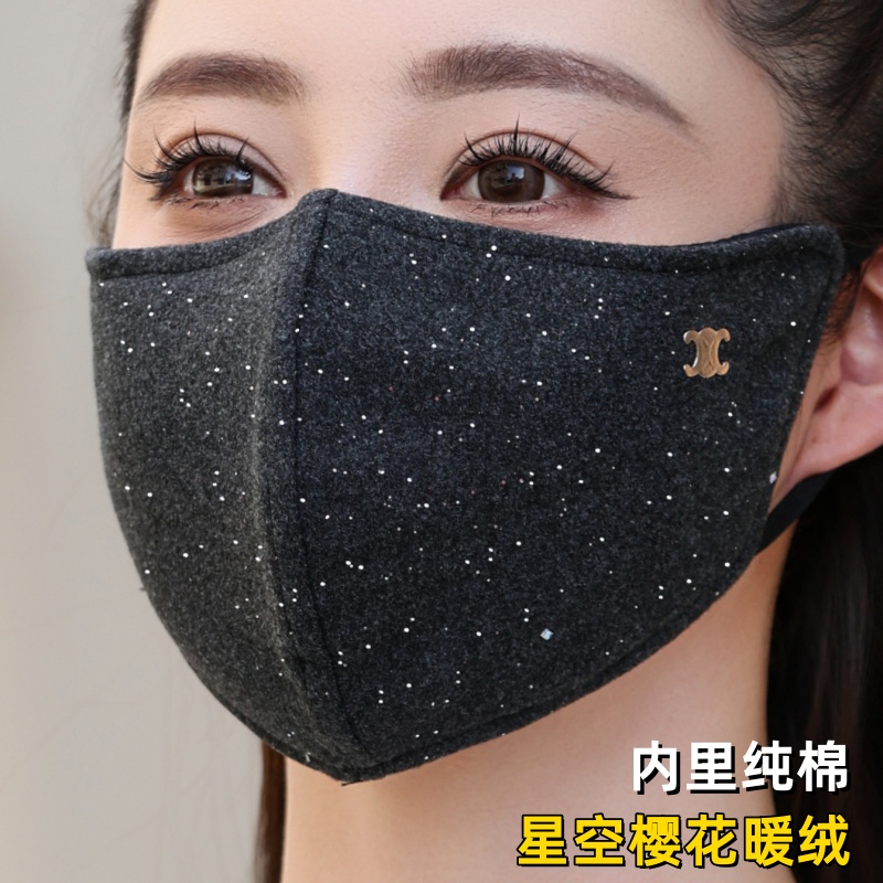 新款保暖口罩冬季樱花绒纯棉加厚夹棉女防风防寒骑行面罩3D高颜值