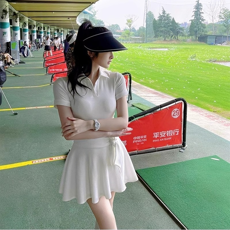 新款高尔夫服装女连衣裙夏季golf网球羽毛球服运动polo领修身显瘦-封面