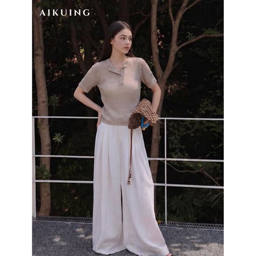 AIKUING夏季短袖松弛感针织开衫