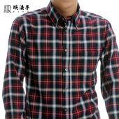 休闲修身 AF春秋款 免烫法兰绒寸衬衣 衬衫 秋季 磨毛红色格子男士 长袖