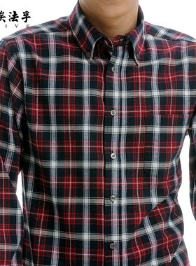 AF春秋款磨毛红色格子男士长袖衬衫秋季休闲修身免烫法兰绒寸衬衣