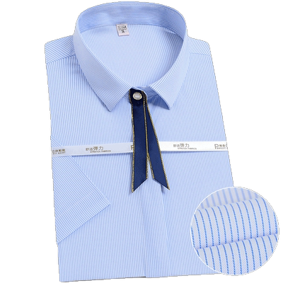 AF蓝色条纹商务竹纤维短袖女衬衣