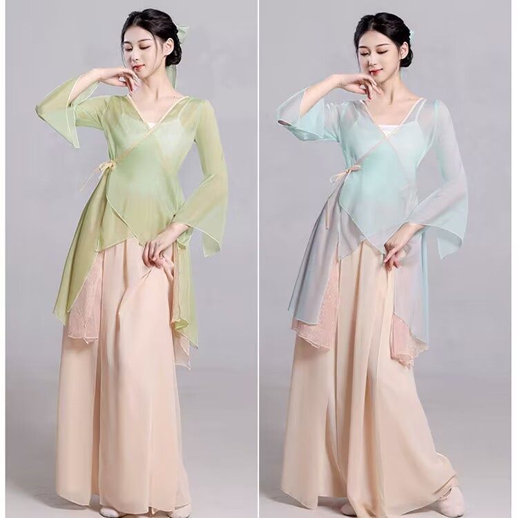 古典舞蹈服女身韵飘逸仙气纱衣古风中国舞演出服民族舞练功服套装_虎窝淘