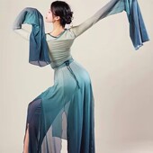 新款 青绿古典舞身韵纱衣女渐变变色水袖 舞蹈服仙气飘逸中国舞上衣