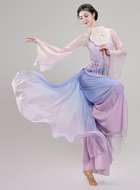 古典舞服装纱衣练功服紫色阔腿裤飘逸裙中国现代舞演出服装舞蹈服