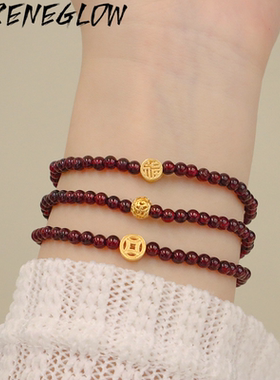 天然水晶石榴石新中式简约设计手饰品女朱砂手串轻手链精致小众奢