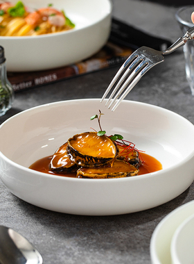 纯白盘子菜盘家用骨瓷深口圆盘高窝盘餐盘蒸鸡蛋羹专用盘蒸盘深盘