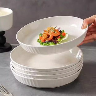 2025新款纯白深盘陶瓷盘子菜盘家用琉璃盘高级感釉下彩餐盘盘子