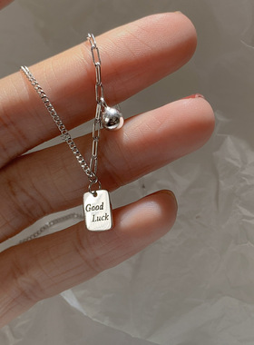 不对称luck小方牌项链女气质轻奢幸运goodluck转运钛钢劲链项坠