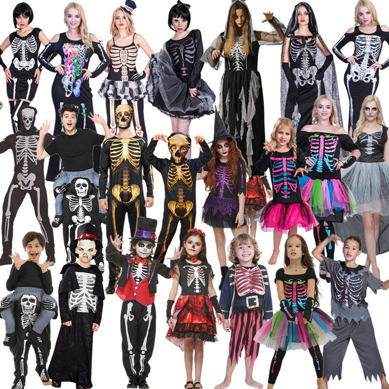 万圣节服装成人女童彩色骷髅衣服小女孩僵尸丧尸裙子鬼新娘演出服