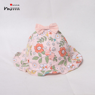 女童帽子春夏季薄款洋气纯棉休闲粉碎花小孩儿童女宝宝瓜皮渔夫帽