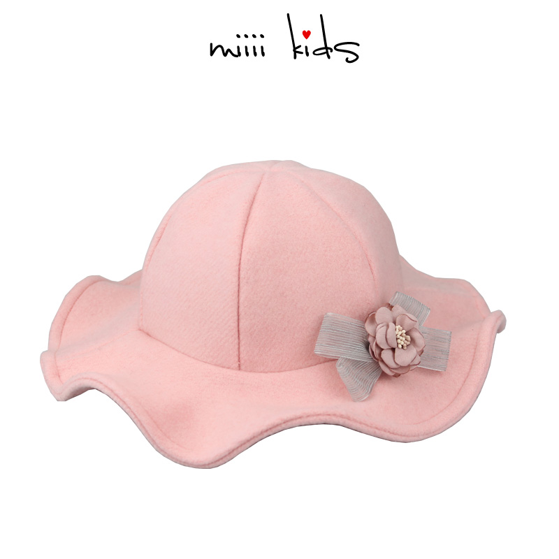秋冬季公主羊毛大沿时尚小孩帽子