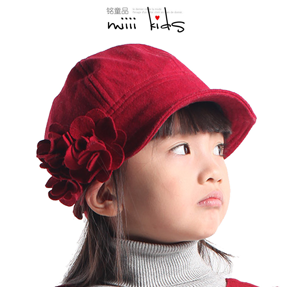 女宝宝帽子春秋薄款小孩羊毛呢鸭舌新年红色婴幼儿童贝雷鸭舌帽女