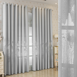 现代轻奢简约防晒半遮光窗纱客厅卧室遮阳灰色纱帘透光不透人新款