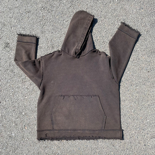 王有病工作室 450克反做旧破坏毛边纯色慵懒风大码卫衣厚重感重磅