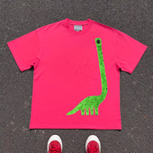 oversize创意动物短袖 王有病工作室 255克重磅 T恤玫红火龙果色