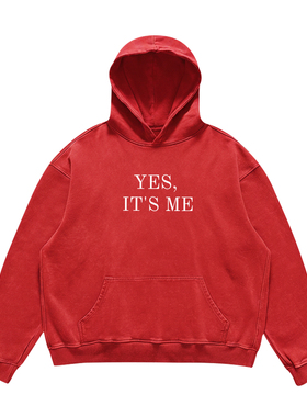 自制450G重磅 美版版型 极简风字母情侣大红色新年卫衣连帽衫男女