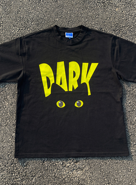 王有病工作室 220G透气正肩版！DARK黑猫男设计感oversize短袖t恤