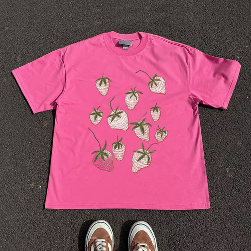 王有病工作室 文艺高级感草莓清新森系学生T shirt短袖T恤情侣装