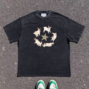 短袖 可爱趣味oversize小众情侣装 T恤 环绕兔子情侣装 王有病工作室