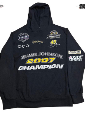 450G美棉重磅 自制OS版型 赛车服卫衣运动风高级感重磅黑色连帽衫