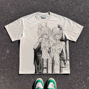 T恤男女情侣装 怀旧老动漫线稿落肩短袖 重磅260G 王有病工作室