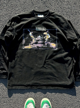 王有病工作室品质直喷Nirvana涅槃乐队long-sleeveT-shirt真两件
