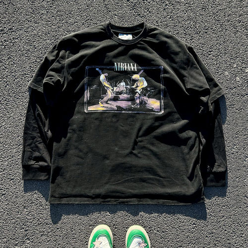 王有病工作室品质直喷Nirvana涅槃乐队long-sleeveT-shirt真两件