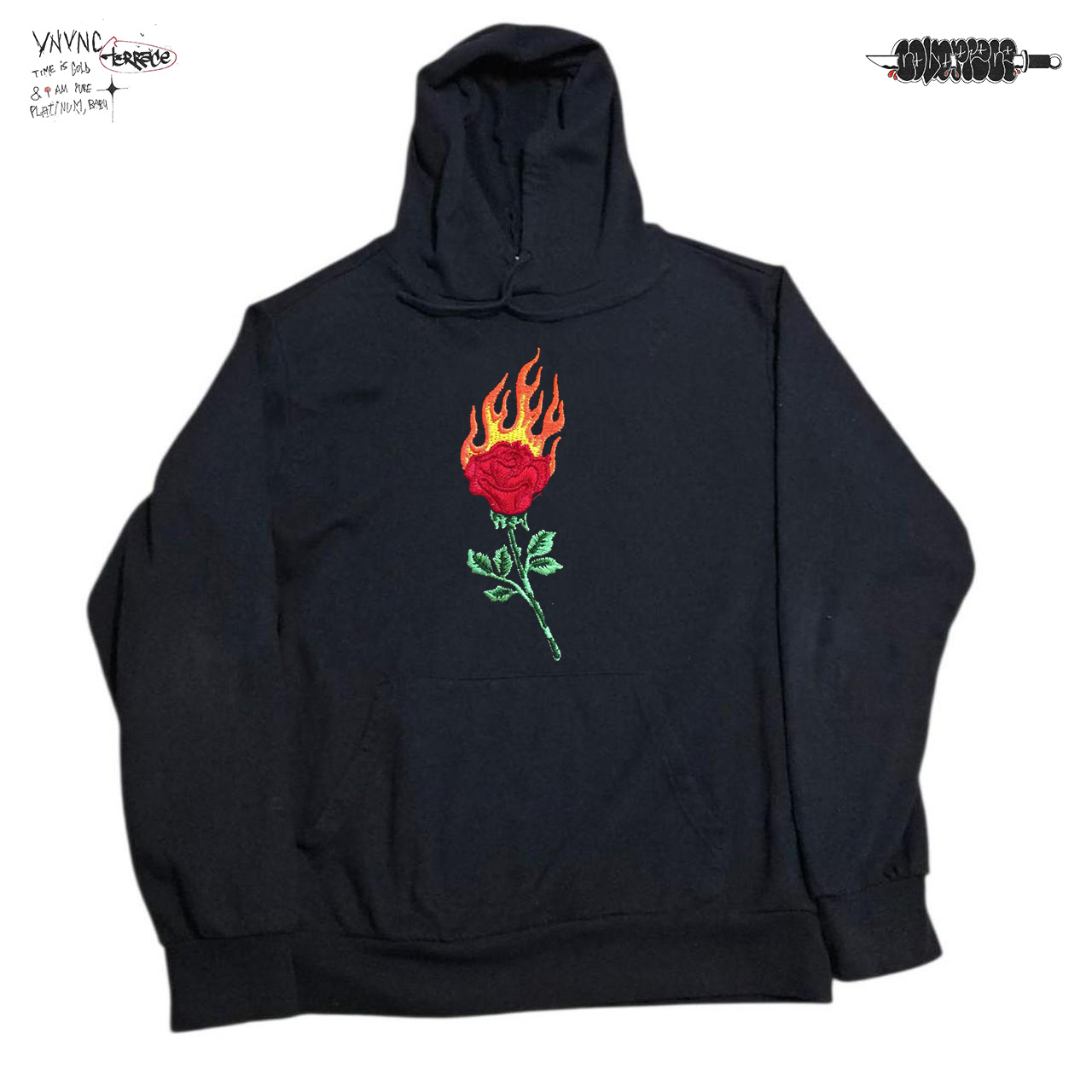 清仓款！vintage美式复古仿真刺绣玫瑰火焰颓废风情侣大码卫衣