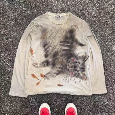 王有病工作室 180G脏脏长袖手绘猫咪氛围感暗黑阴郁系美学设计